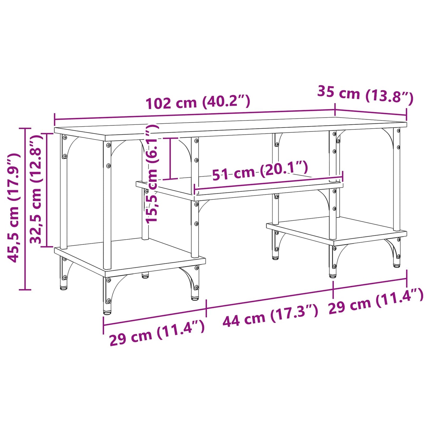 TV Cabinet Old Wood 102 x 35 x 45.5 cm Engineered Wood and Iron