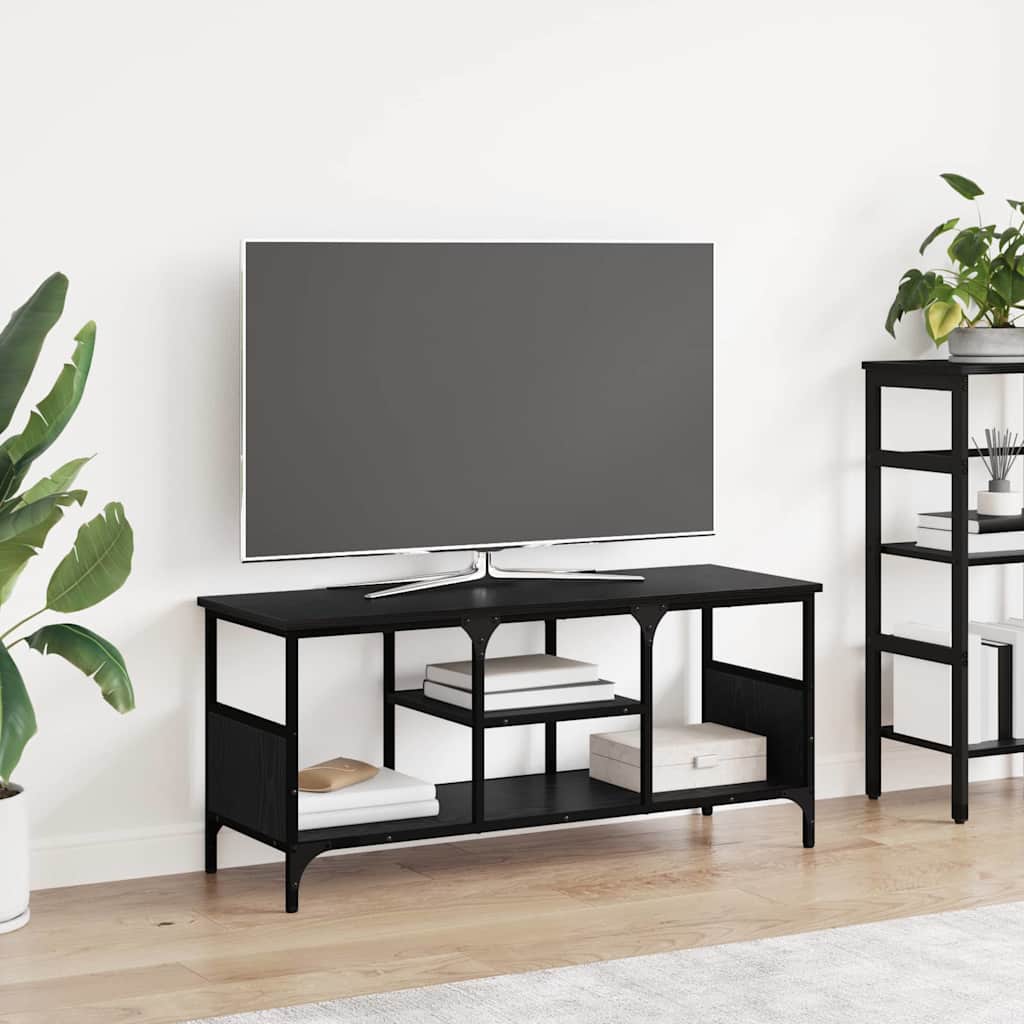 TV Cabinet Black Oak 100 x 35 x 45 cm Engineered Wood and Iron