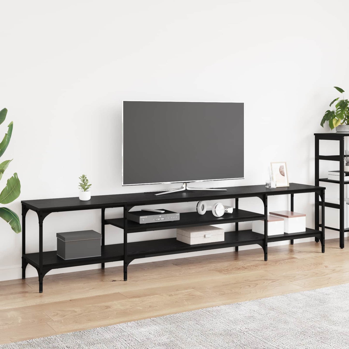 TV Cabinet Black Oak 201 x 35 x 45 cm Engineered Wood and Iron