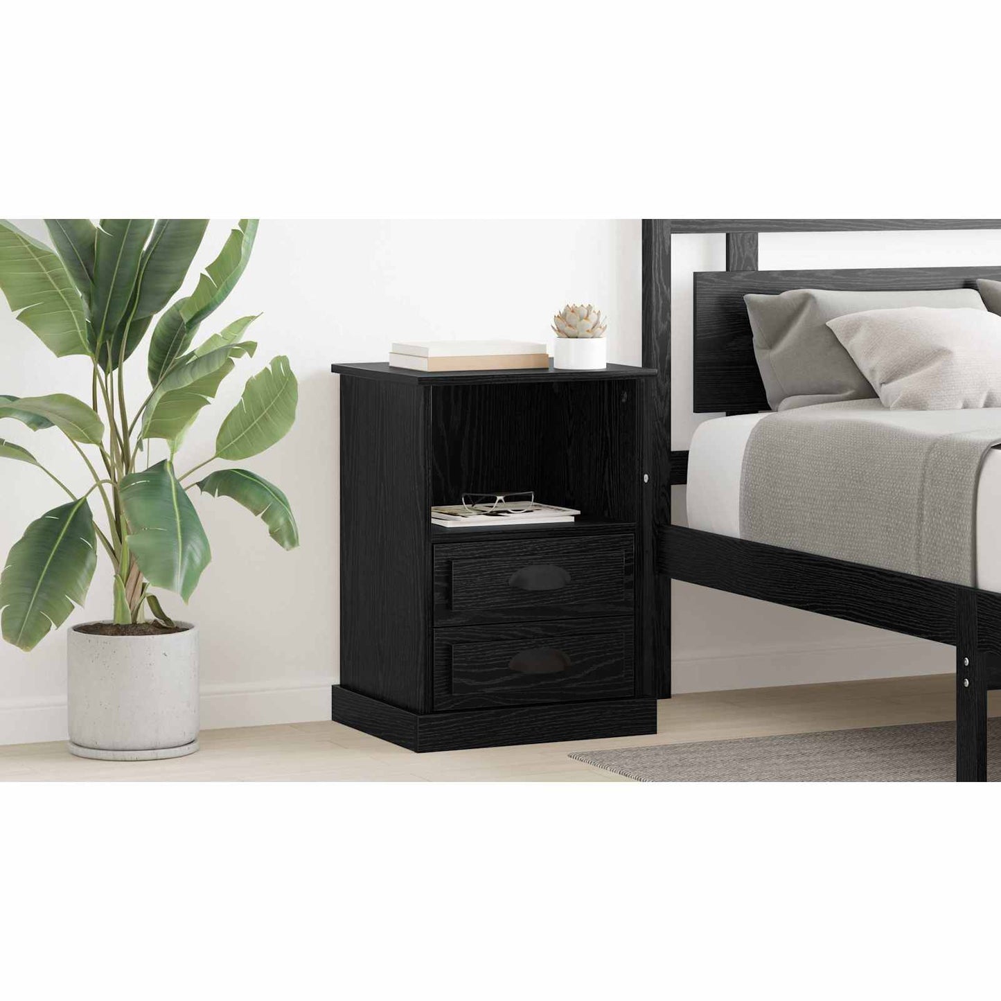 Bedside Cabinet Black Oak 36 x 43 x 60 cm Engineered Wood