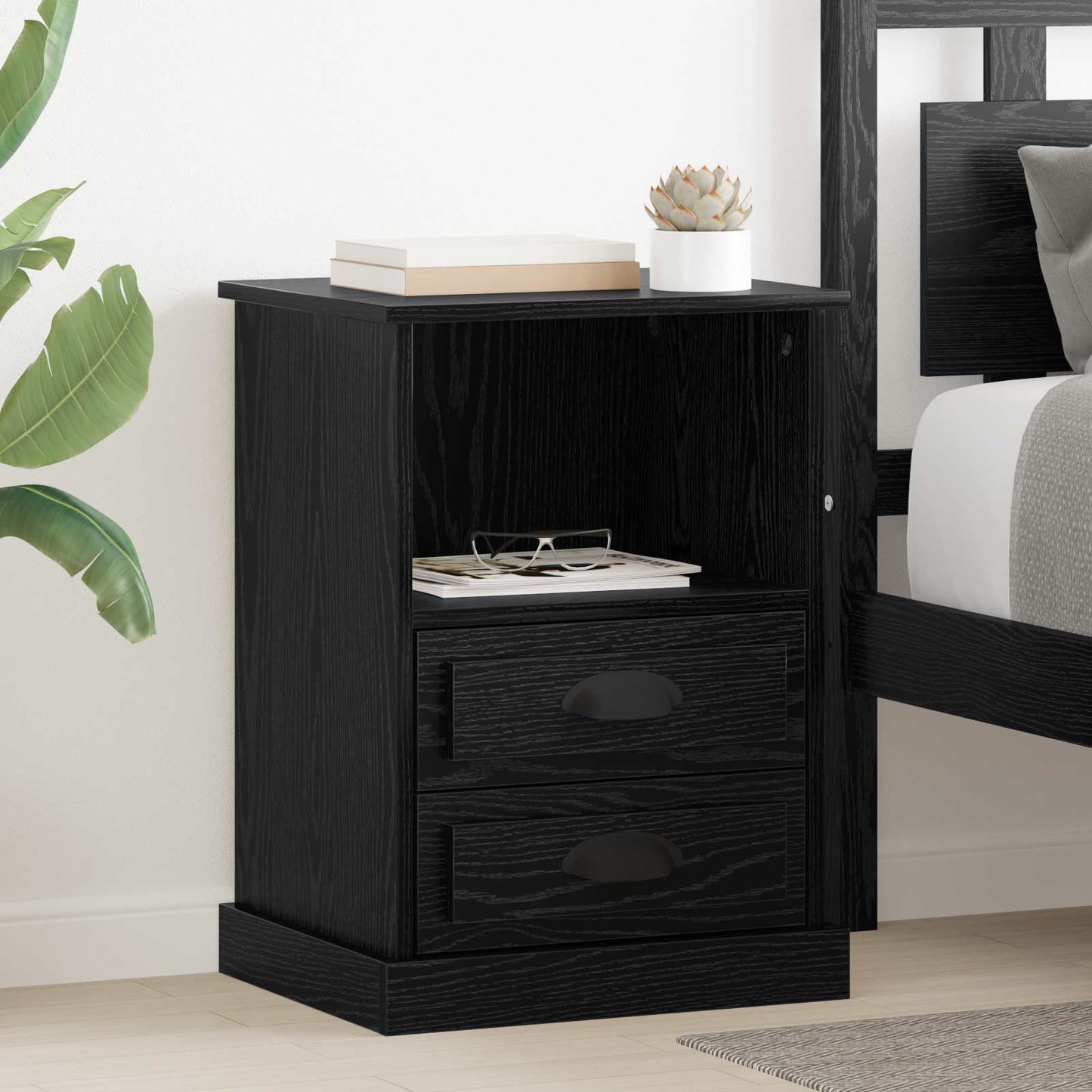 Bedside Cabinet Black Oak 36 x 43 x 60 cm Engineered Wood