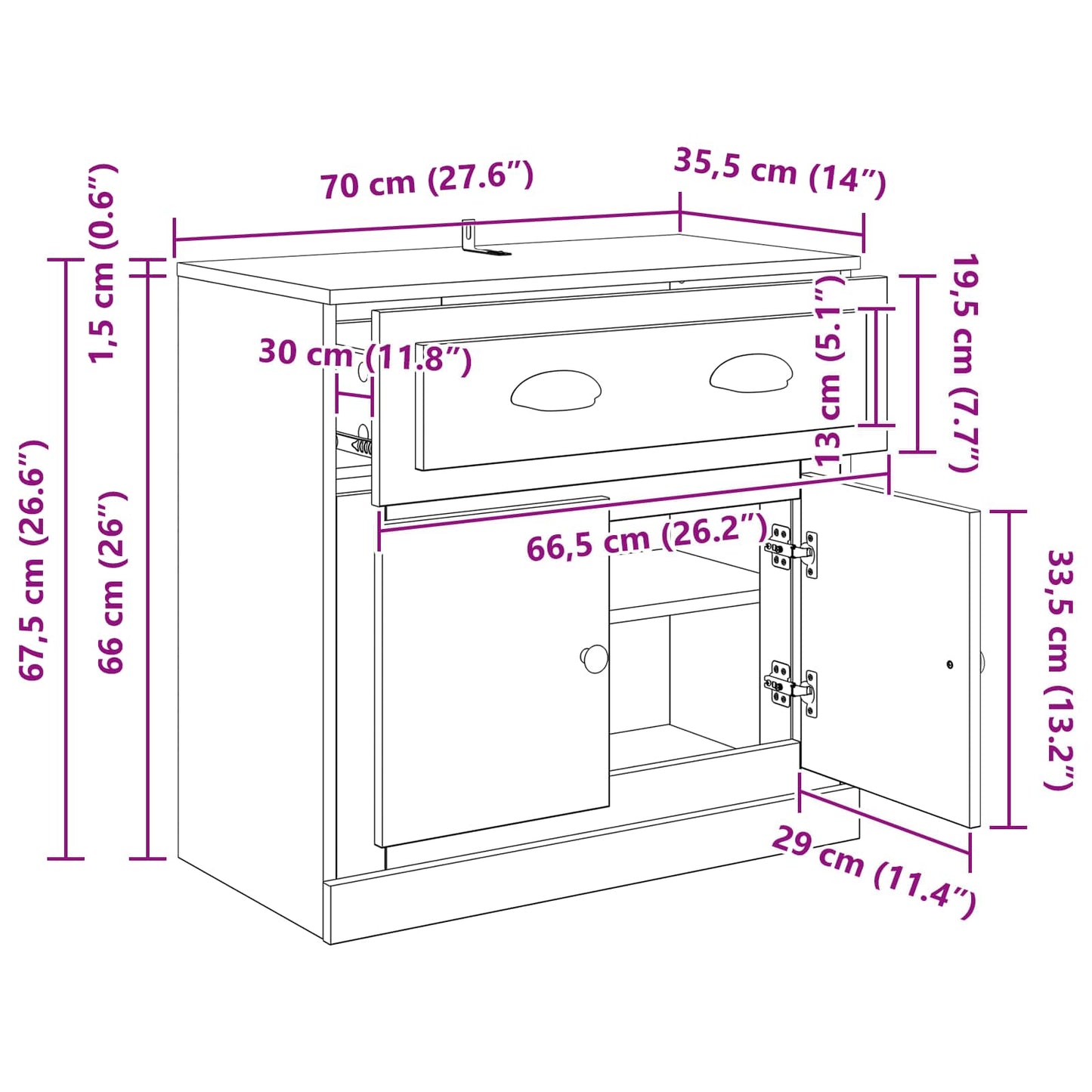 Highboard Old Wood 70 x 35.5 x 67.5 cm Engineered Wood