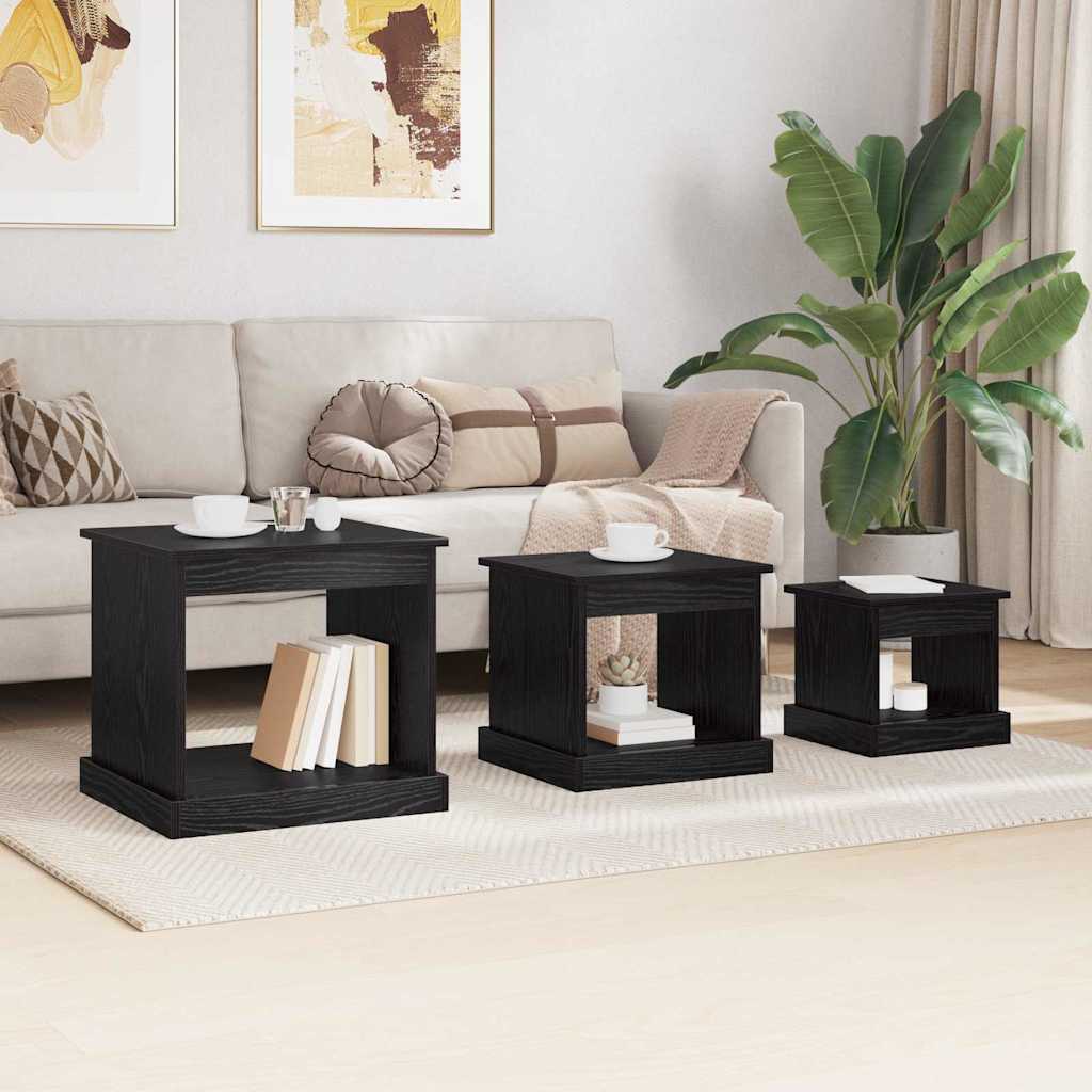 Coffee Table 3 pcs Black Oak 48 x 45 x 45 cm Engineered Wood