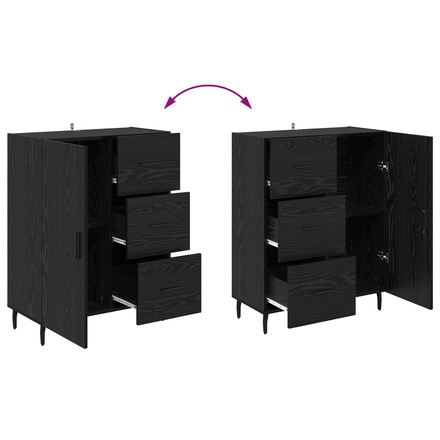Sideboard Black Oak 69.5 x 34 x 90 cm Engineered Wood and Iron