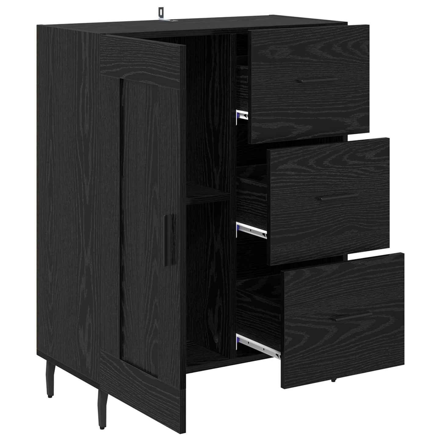 Sideboard Black Oak 69.5 x 34 x 90 cm Engineered Wood and Iron