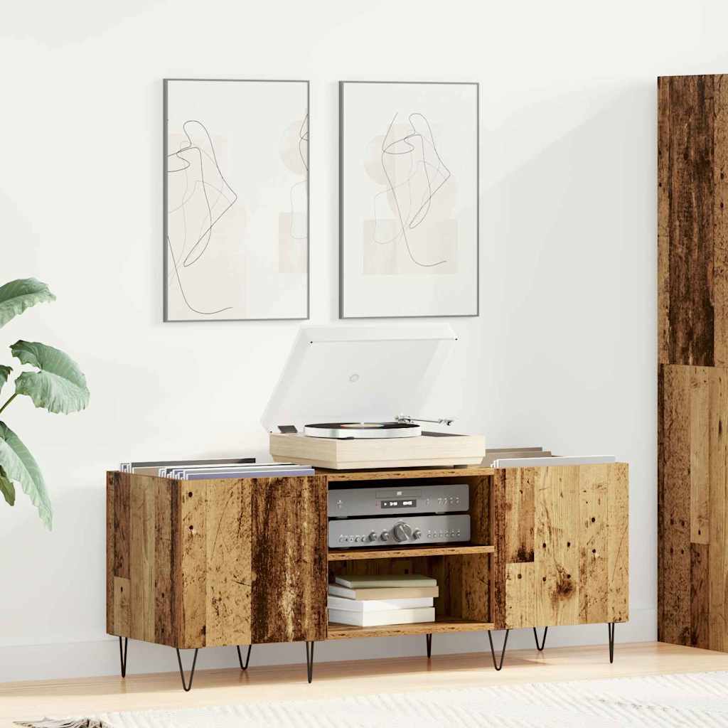 Record Cabinet with Shelf with Door Old Wood 121 x 38 x 48 cm