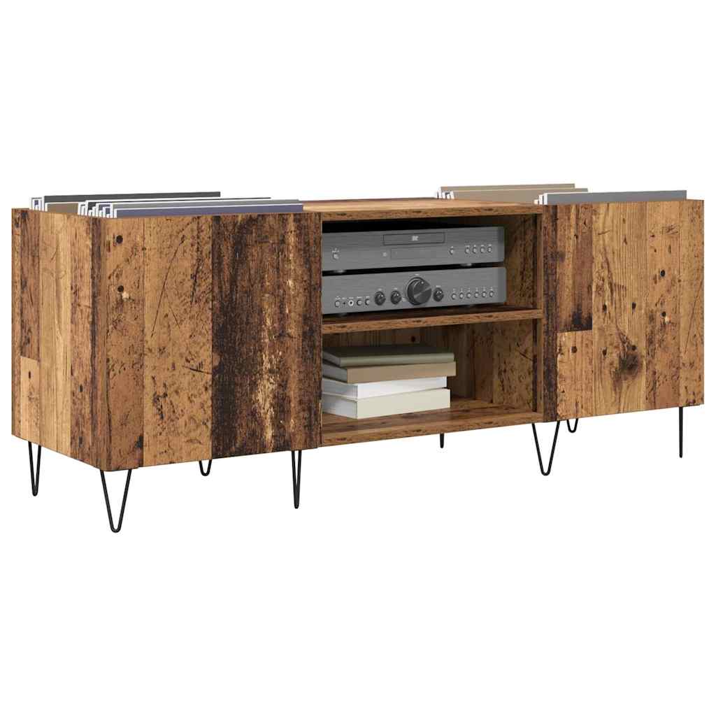 Record Cabinet with Shelf with Door Old Wood 121 x 38 x 48 cm