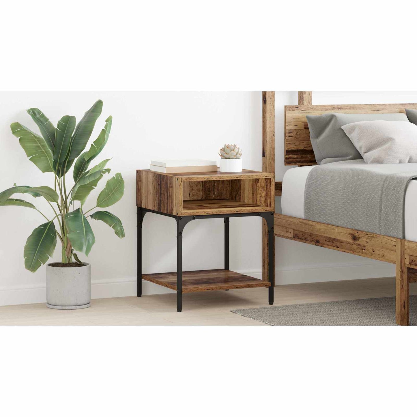 Bedside Table Old Wood 40 x 40 x 50 cm Engineered Wood