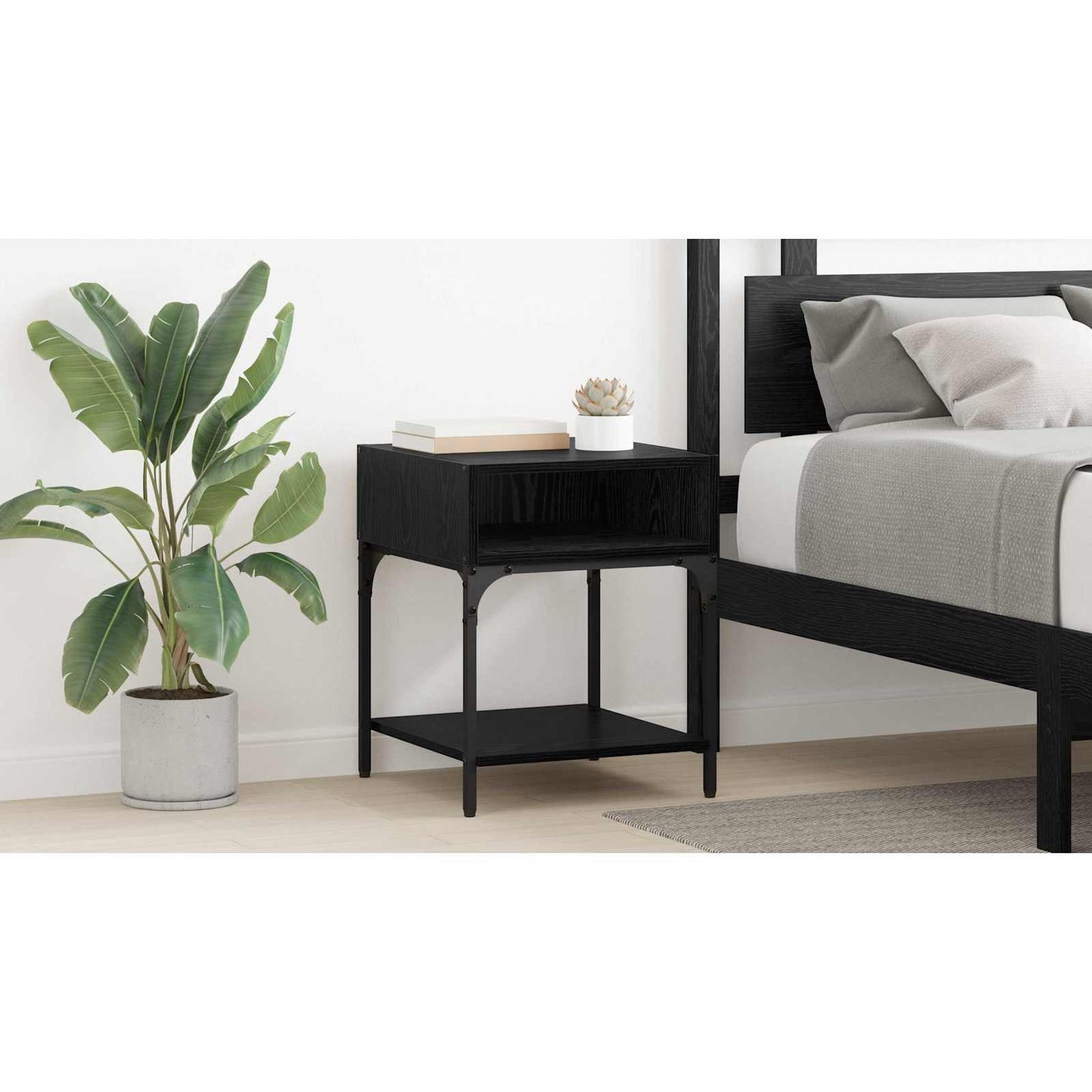 Bedside Table Black Oak 40 x 40 x 50 cm Engineered Wood