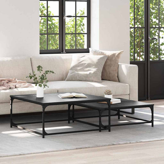 Coffee Table 2 pcs Black Oak Engineered Wood