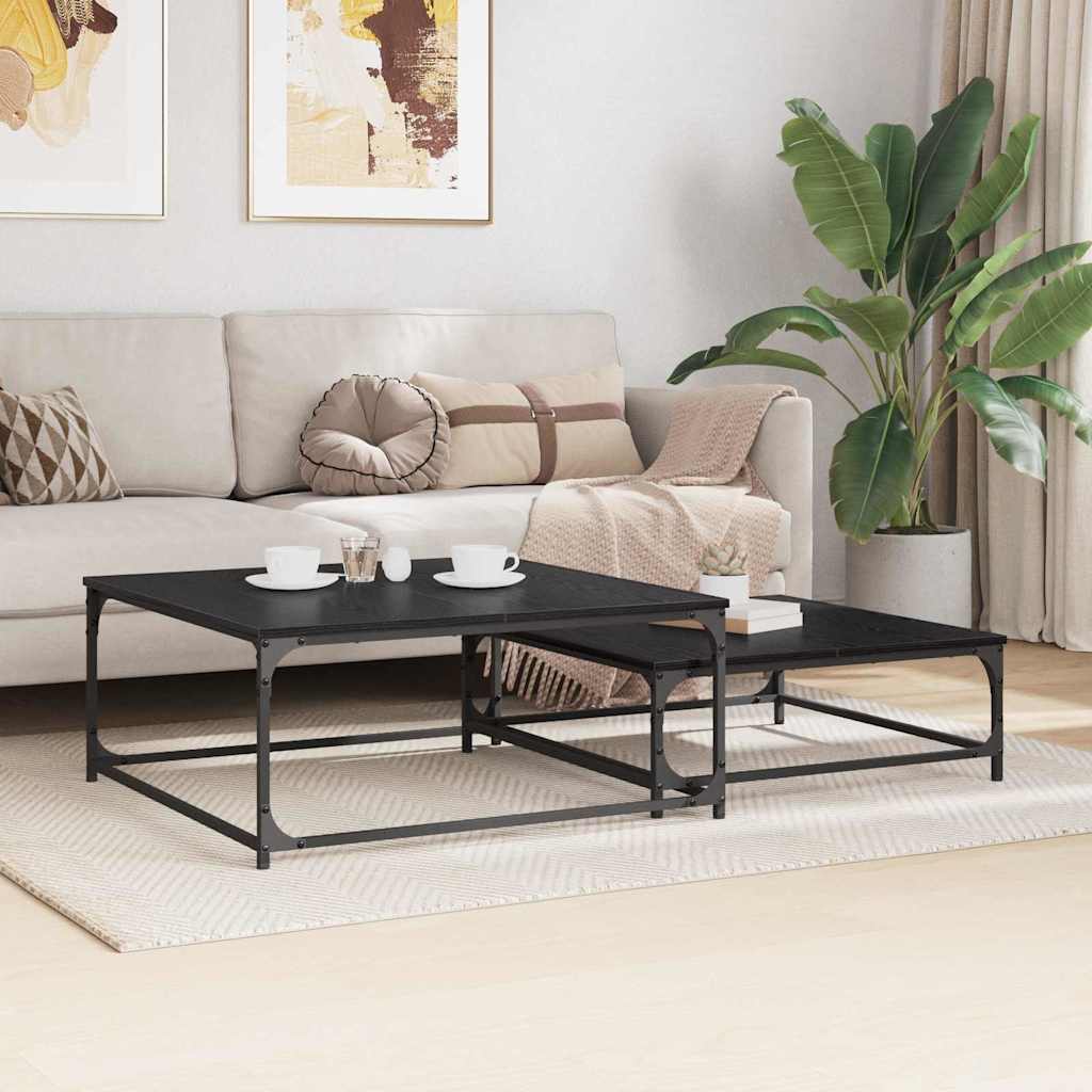 Coffee Table 2 pcs Black Oak Engineered Wood