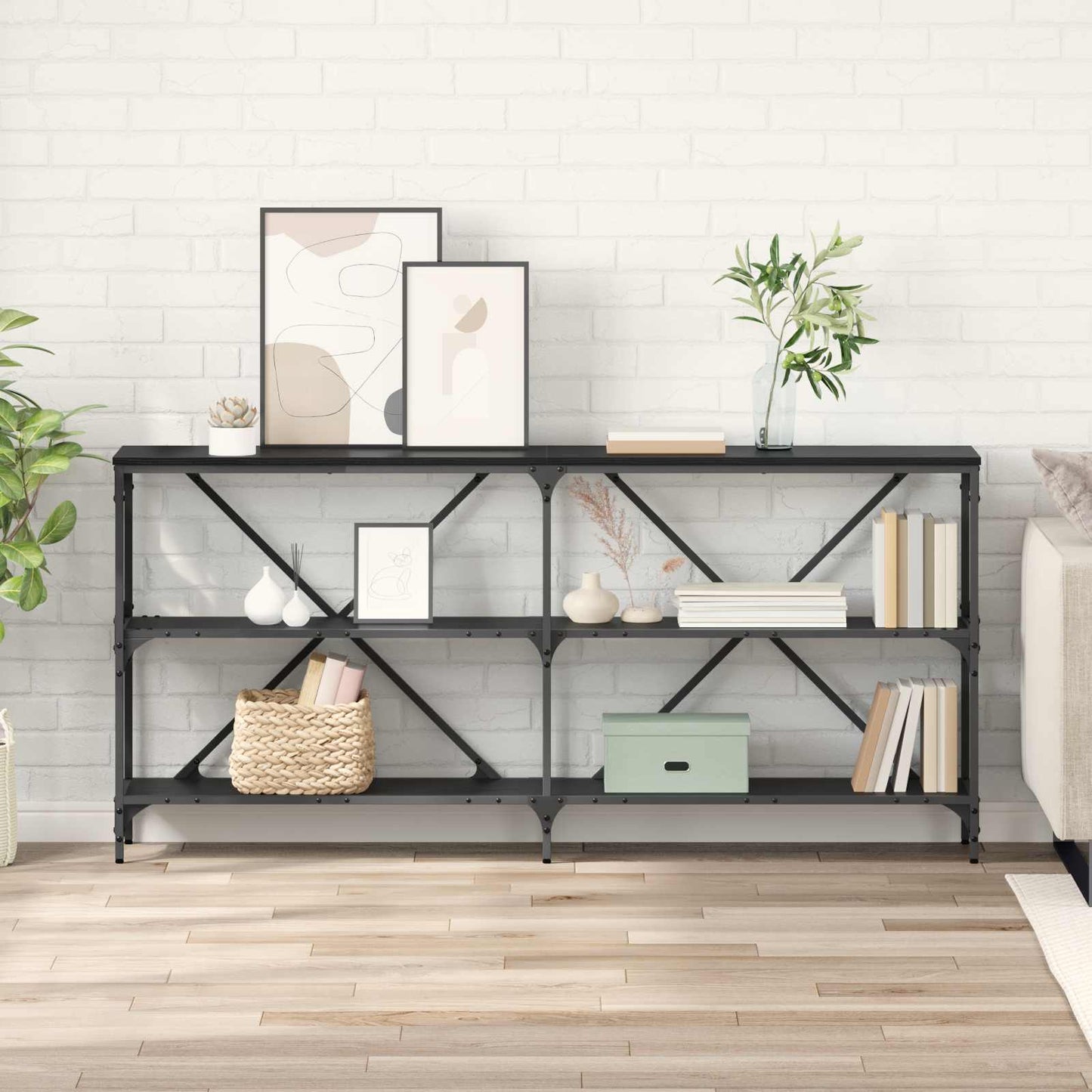 Console Table Black Oak 160 x 30 x 75 cm Engineered Wood