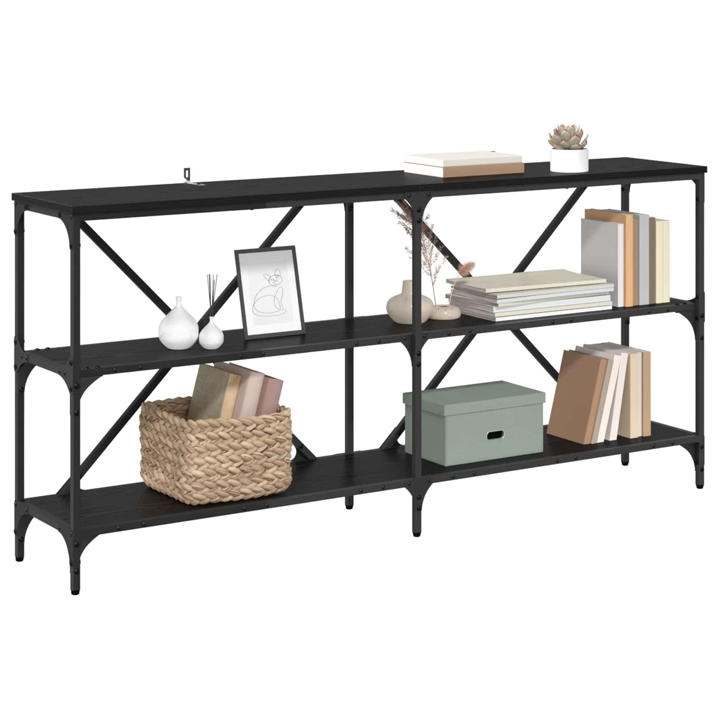 Console Table Black Oak 160 x 30 x 75 cm Engineered Wood