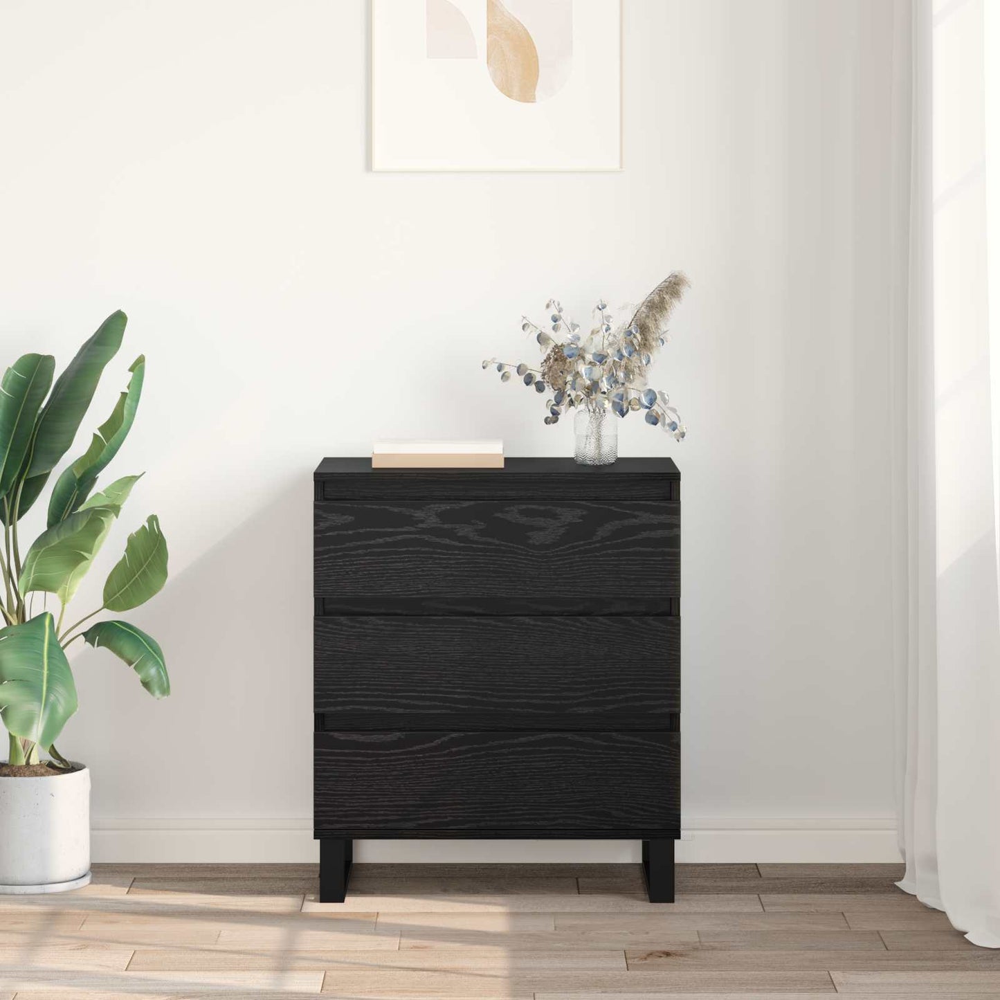 Sideboard with Drawer Black Oak 60 x 35 x 70 cm Engineered Wood