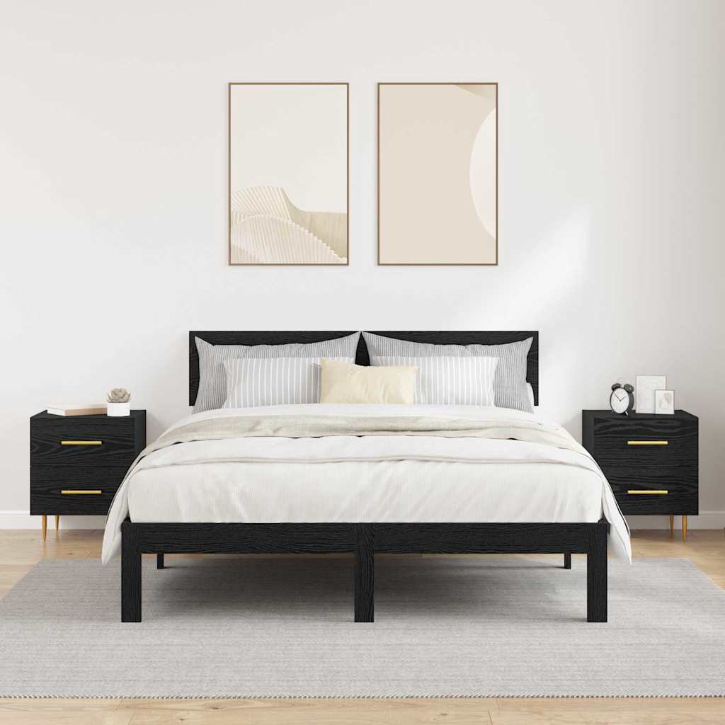Bedside Cabinet with Drawer 2 pcs Black Oak 40 x 35 x 47.5 cm