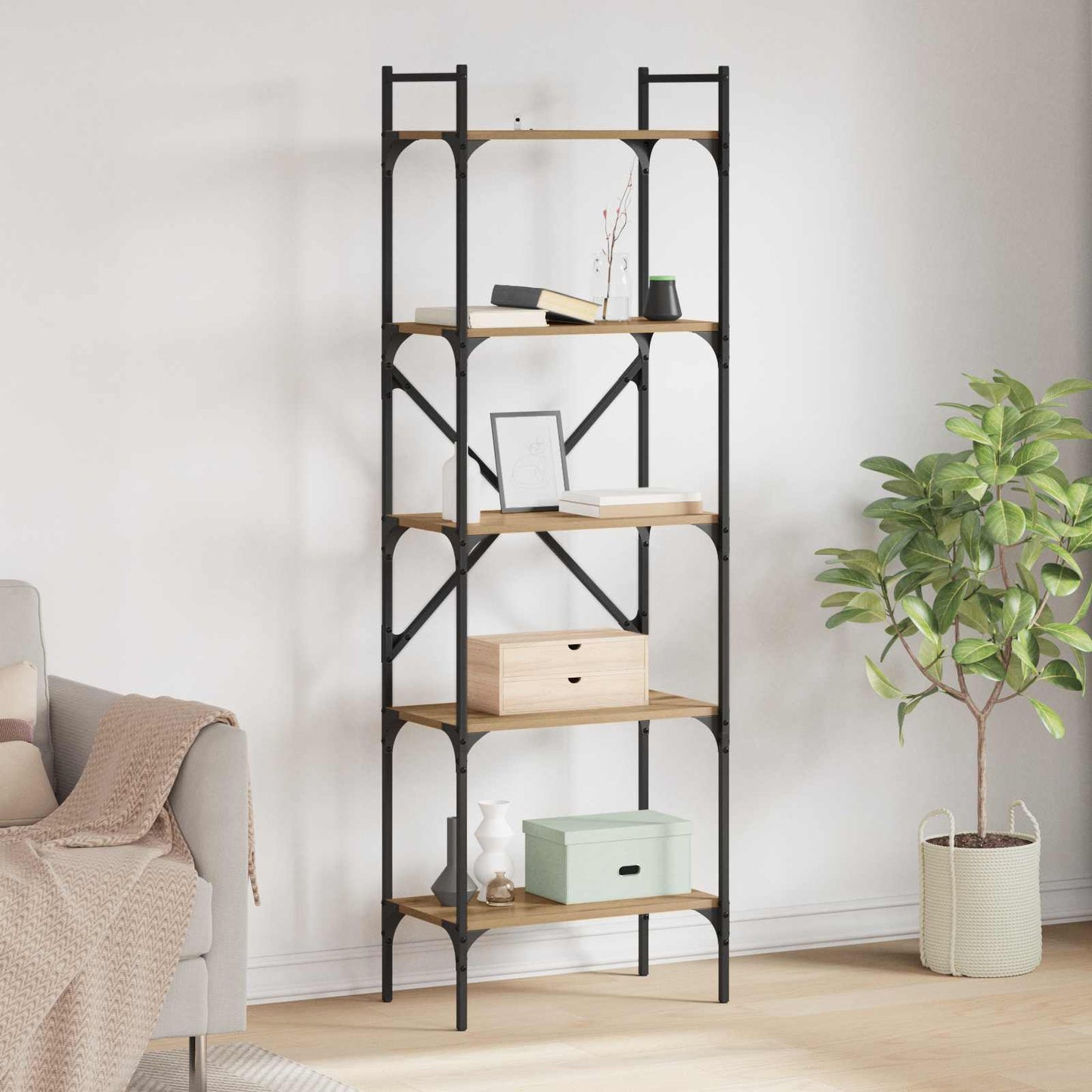 Bookcase 5-Tier 56 x 32 x 174 cm Engineered Wood Artisan Oak