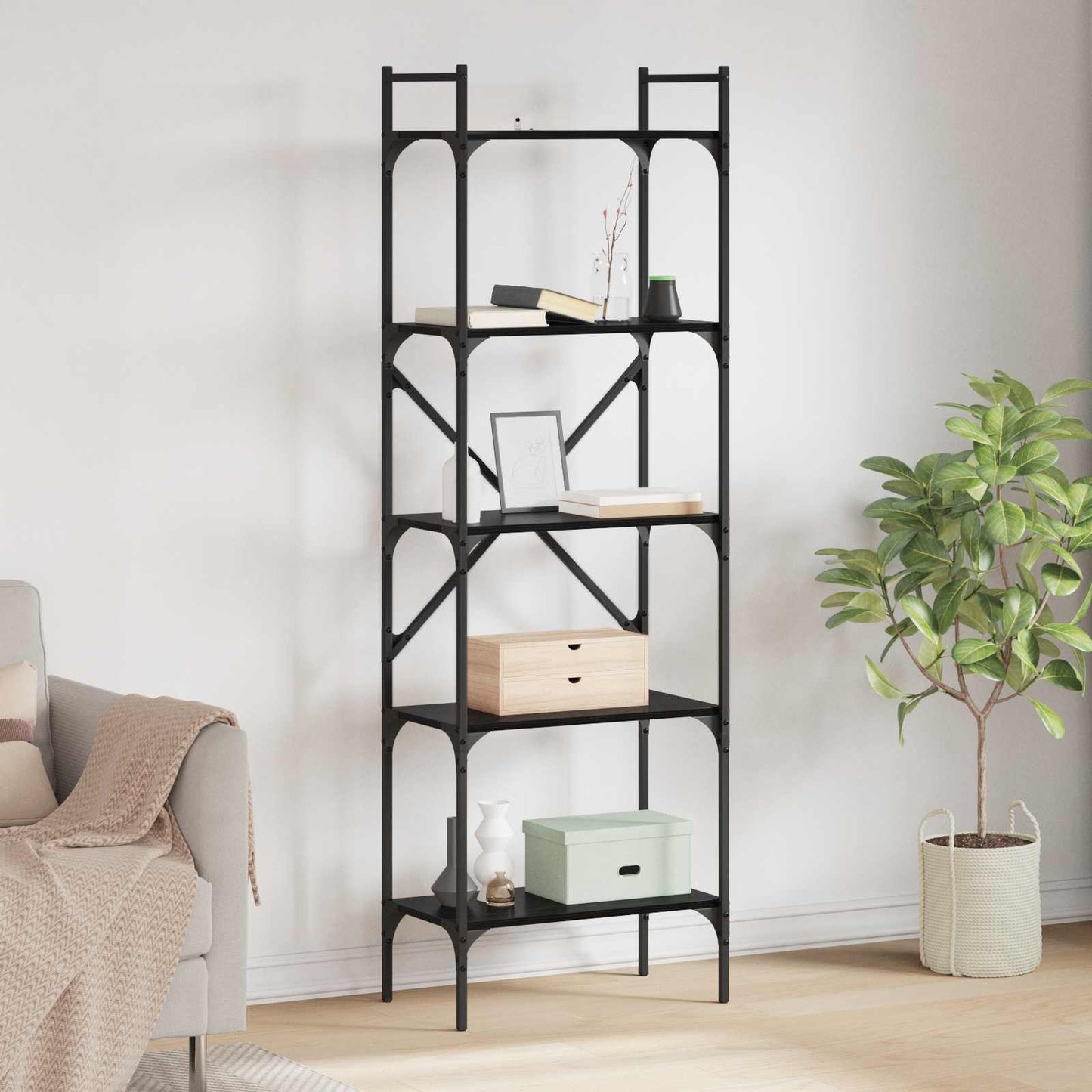 Bookcase Black Oak 56 x 32 x 174 cm Engineered Wood