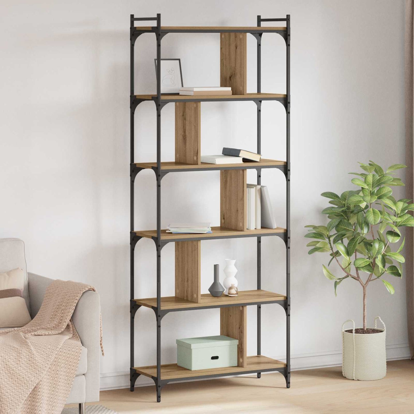 Bookcase 5-Tier 76 x 32 x 192 cm Engineered Wood Artisan oak