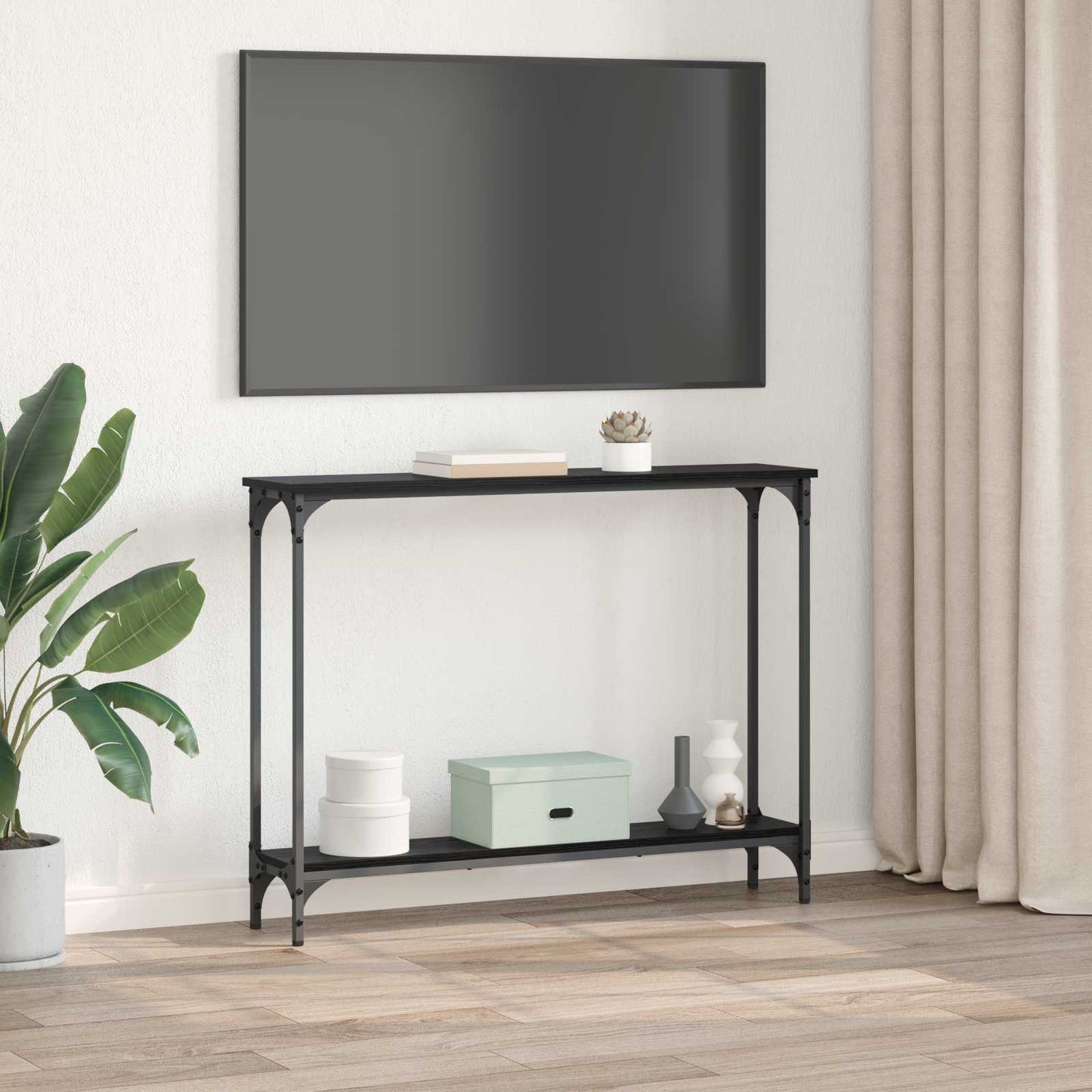 Console Table Black Oak 100 x 22.5 x 75 cm Engineered Wood