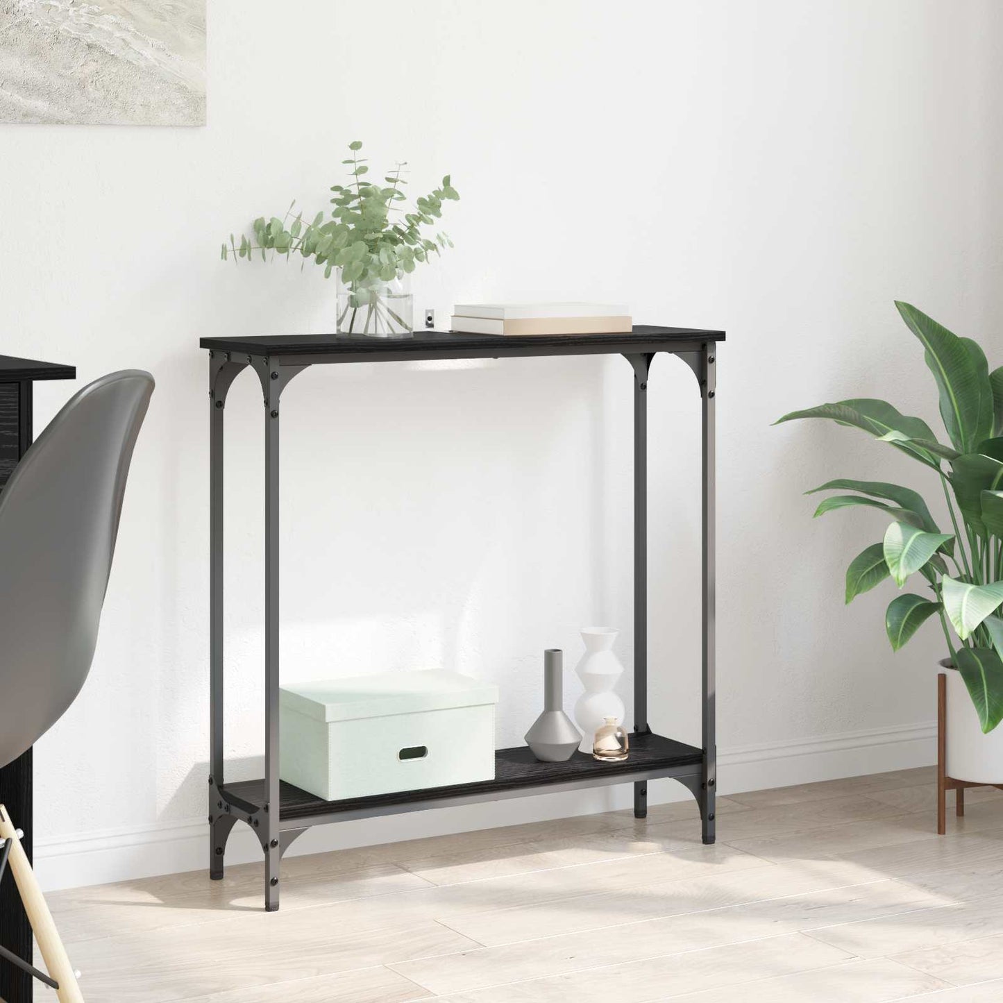 Console Table Black Oak 75 x 22.5 x 75 cm Engineered Wood