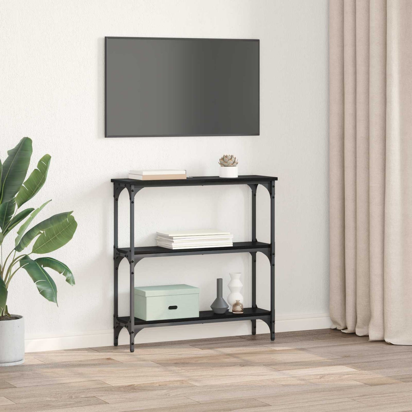 Console Table Black Oak 75 x 22.5 x 75 cm Engineered Wood