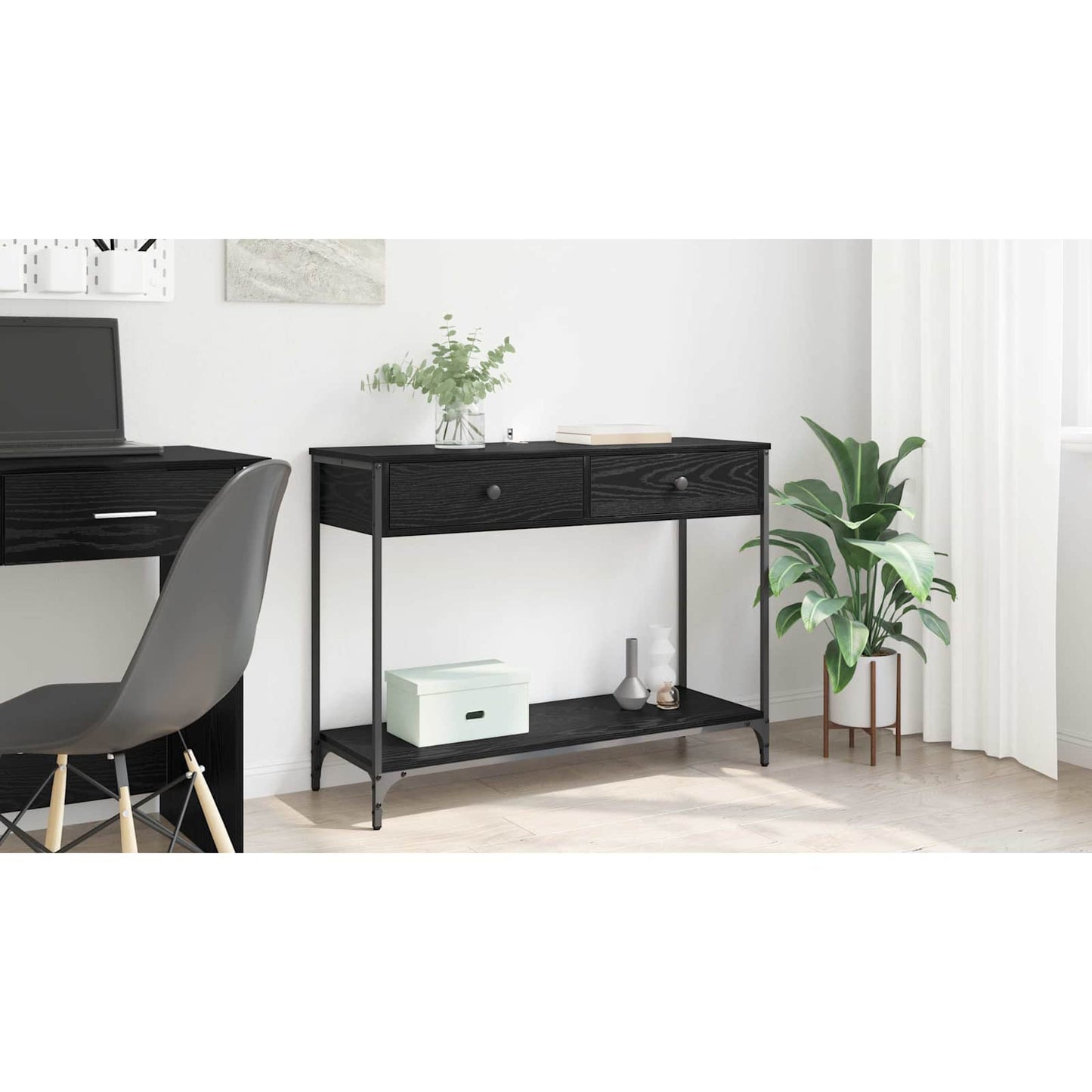 Console Table Black Oak 100 x 34.5 x 75 cm Engineered Wood