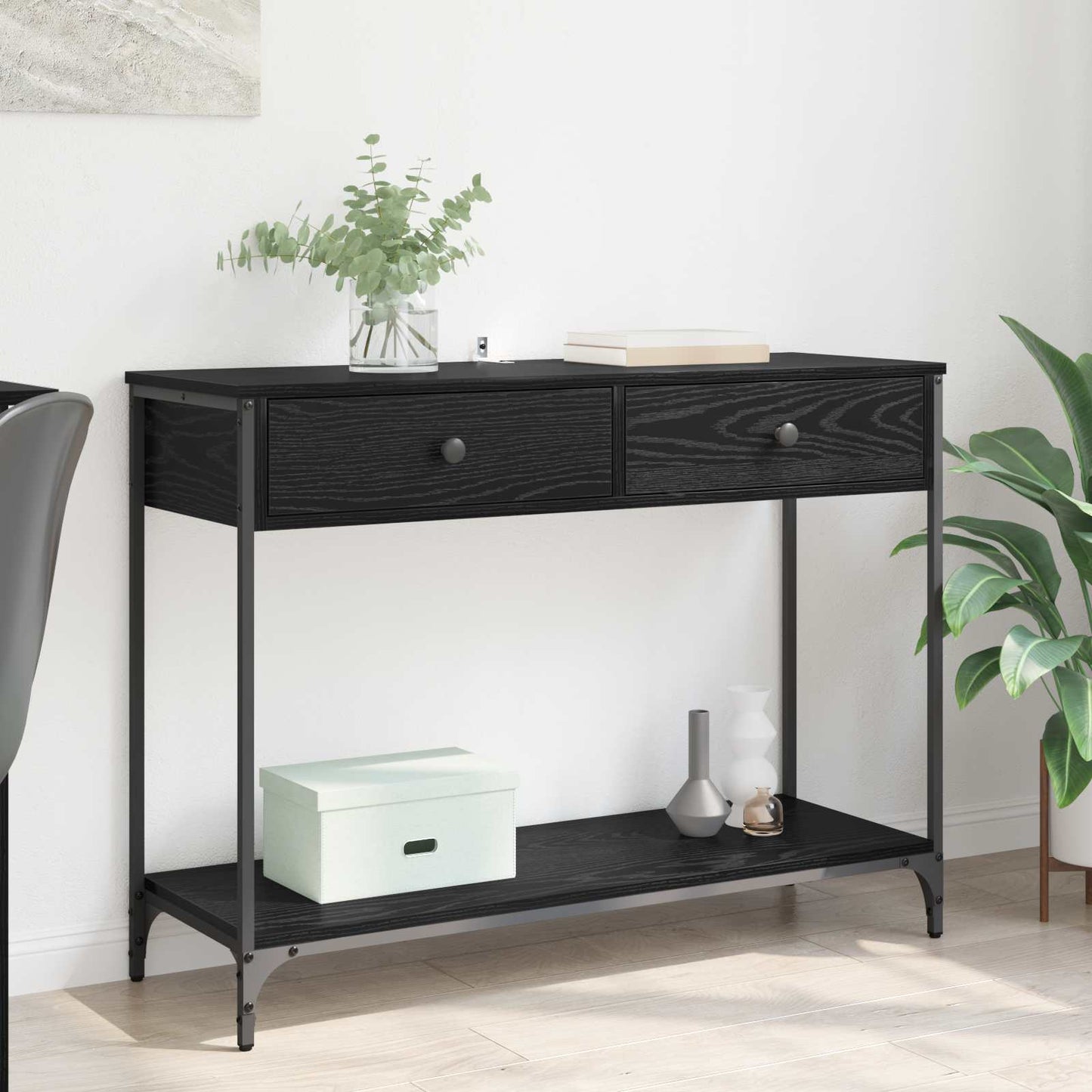 Console Table Black Oak 100 x 34.5 x 75 cm Engineered Wood
