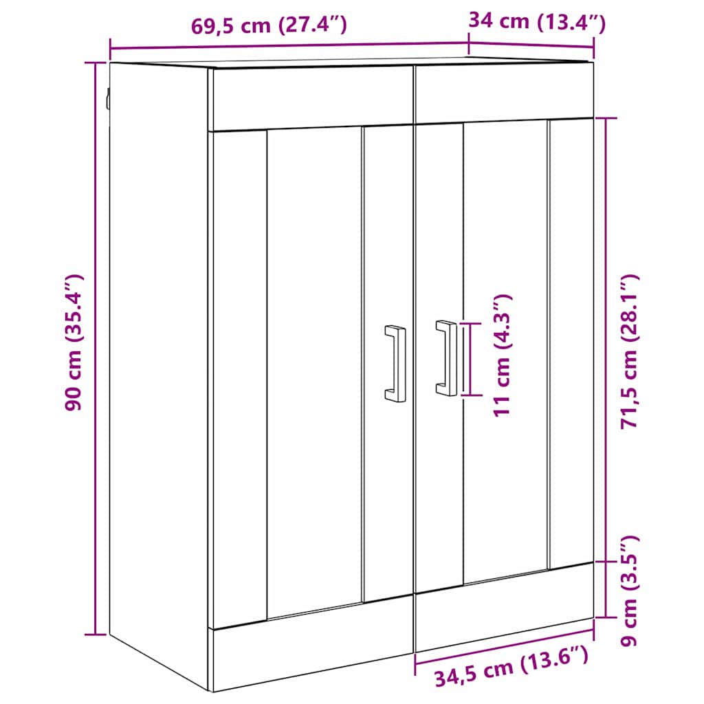Wall Mounted Cabinet Old Wood 69.5 x 34 x 90 cm Engineered Wood