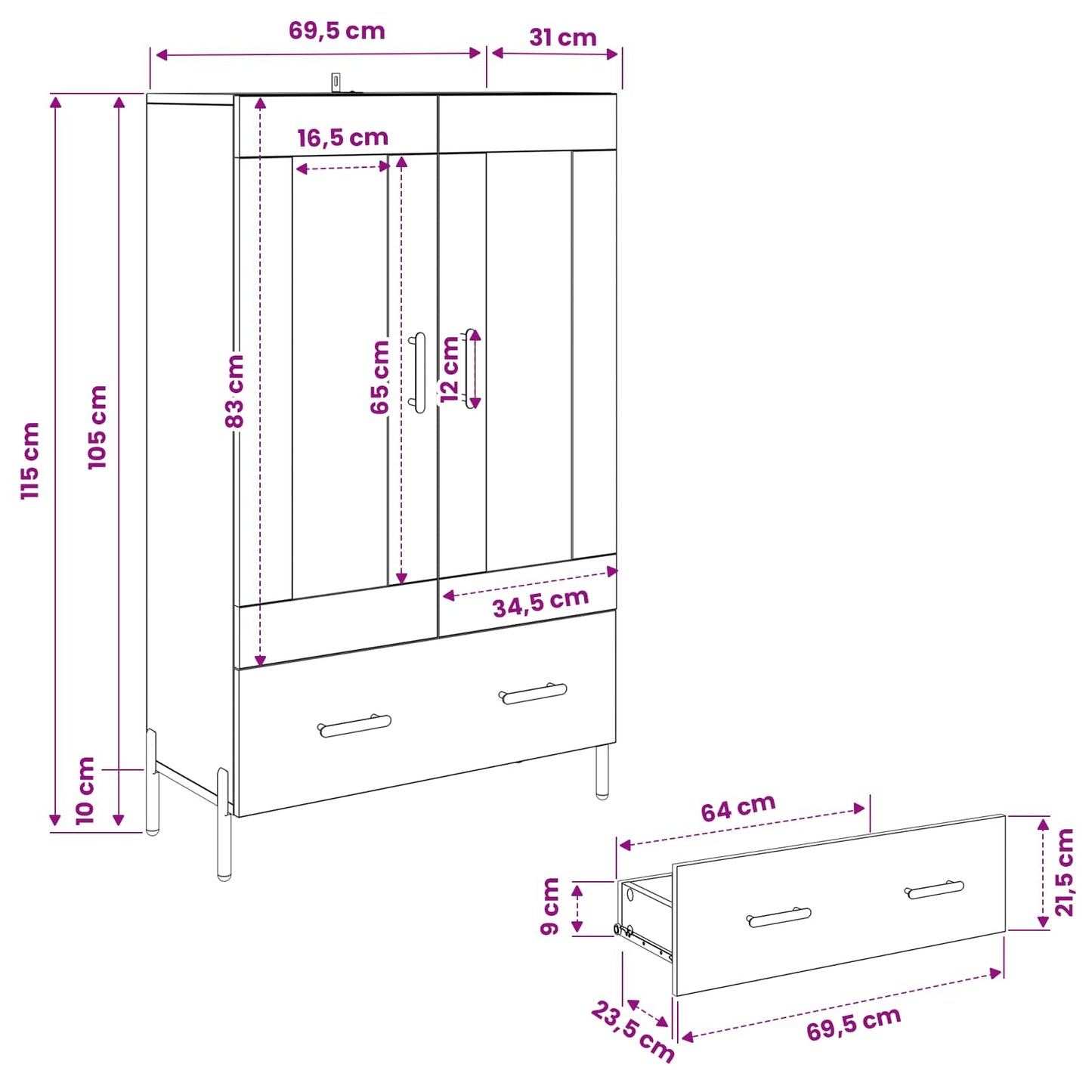 Highboard Corona Old Wood 69.5 x 31 x 115 cm Engineered Wood