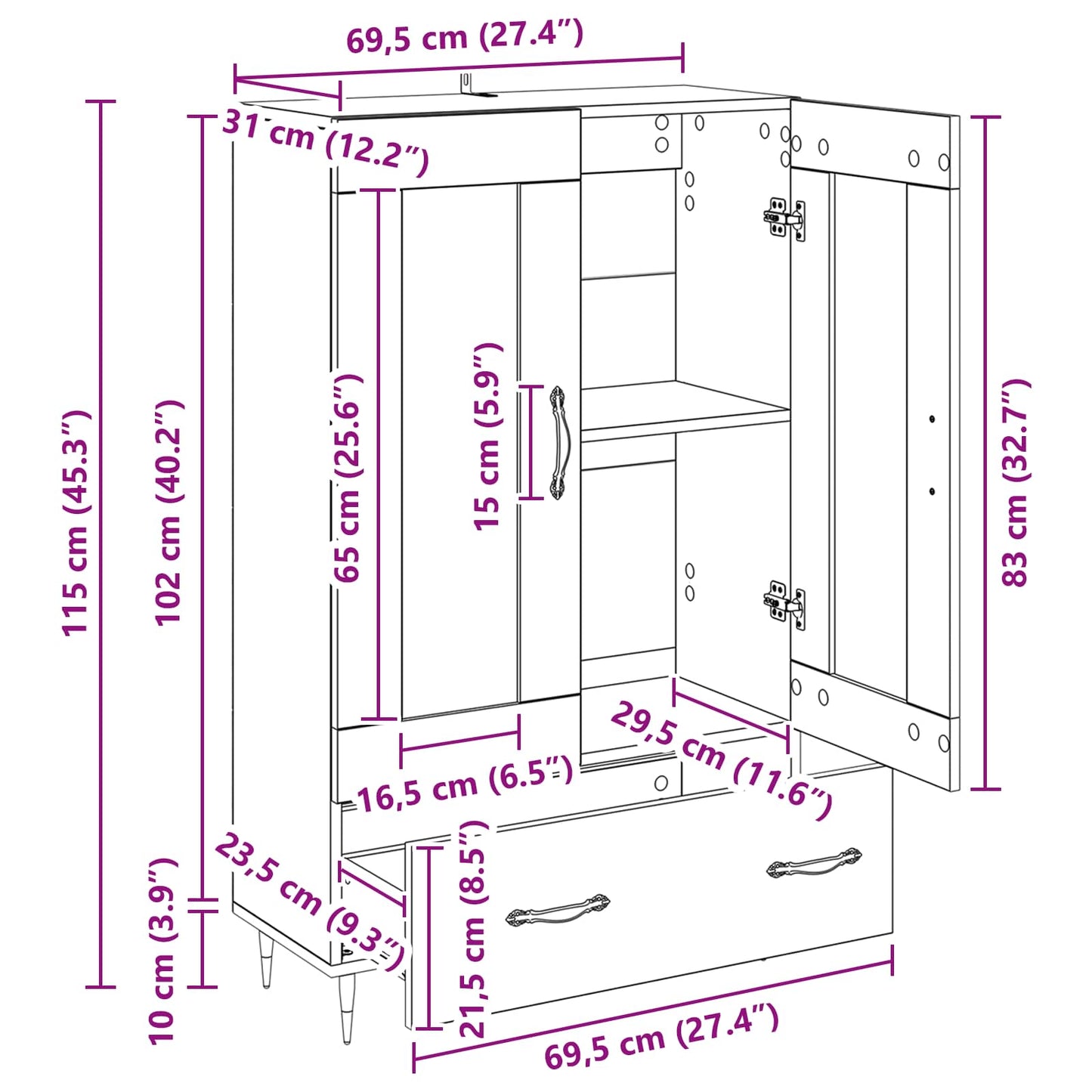 Highboard Old Wood 69.5 x 31 x 115 cm Engineered Wood