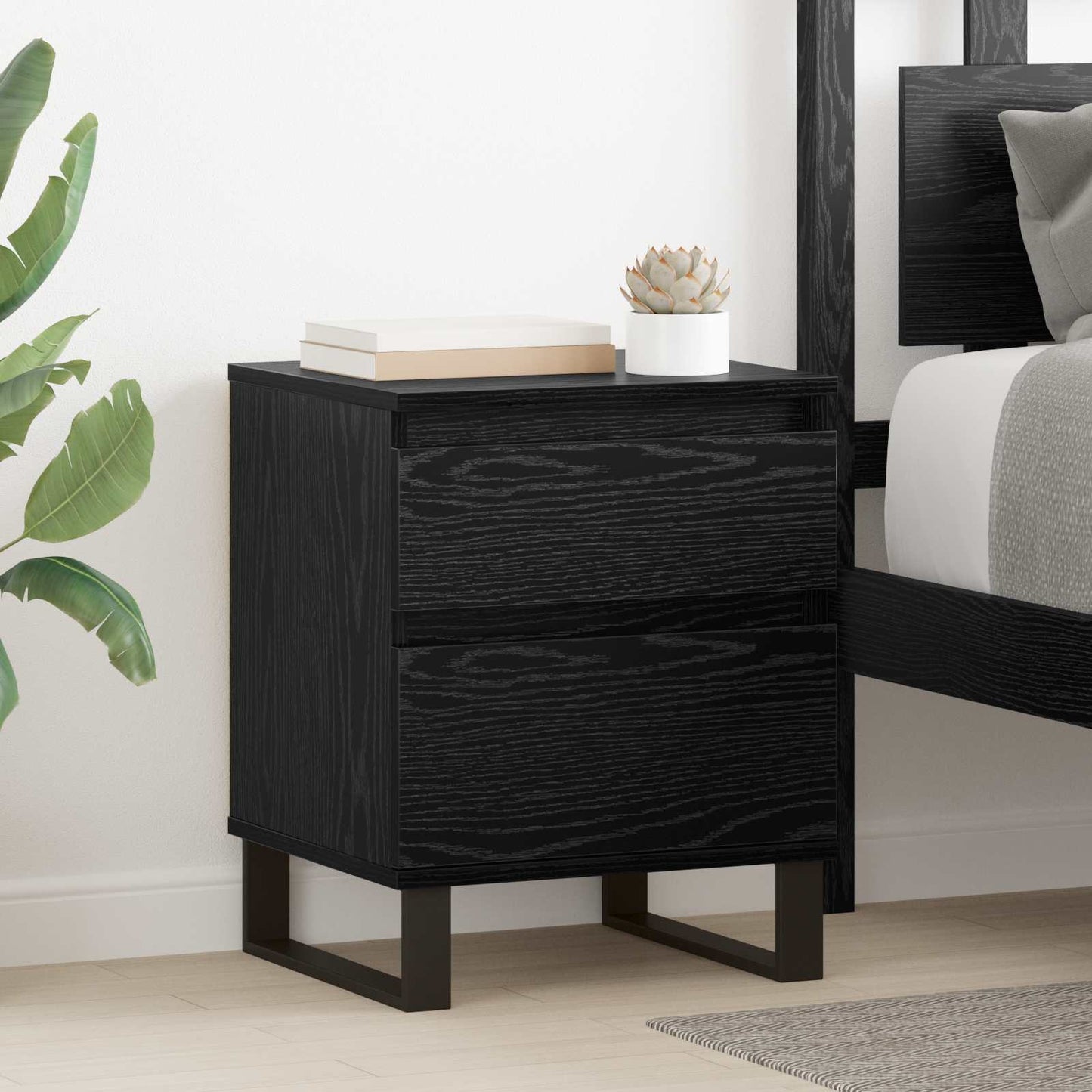Bedside Cabinet Black Oak 40 x 35 x 50 cm Engineered Wood