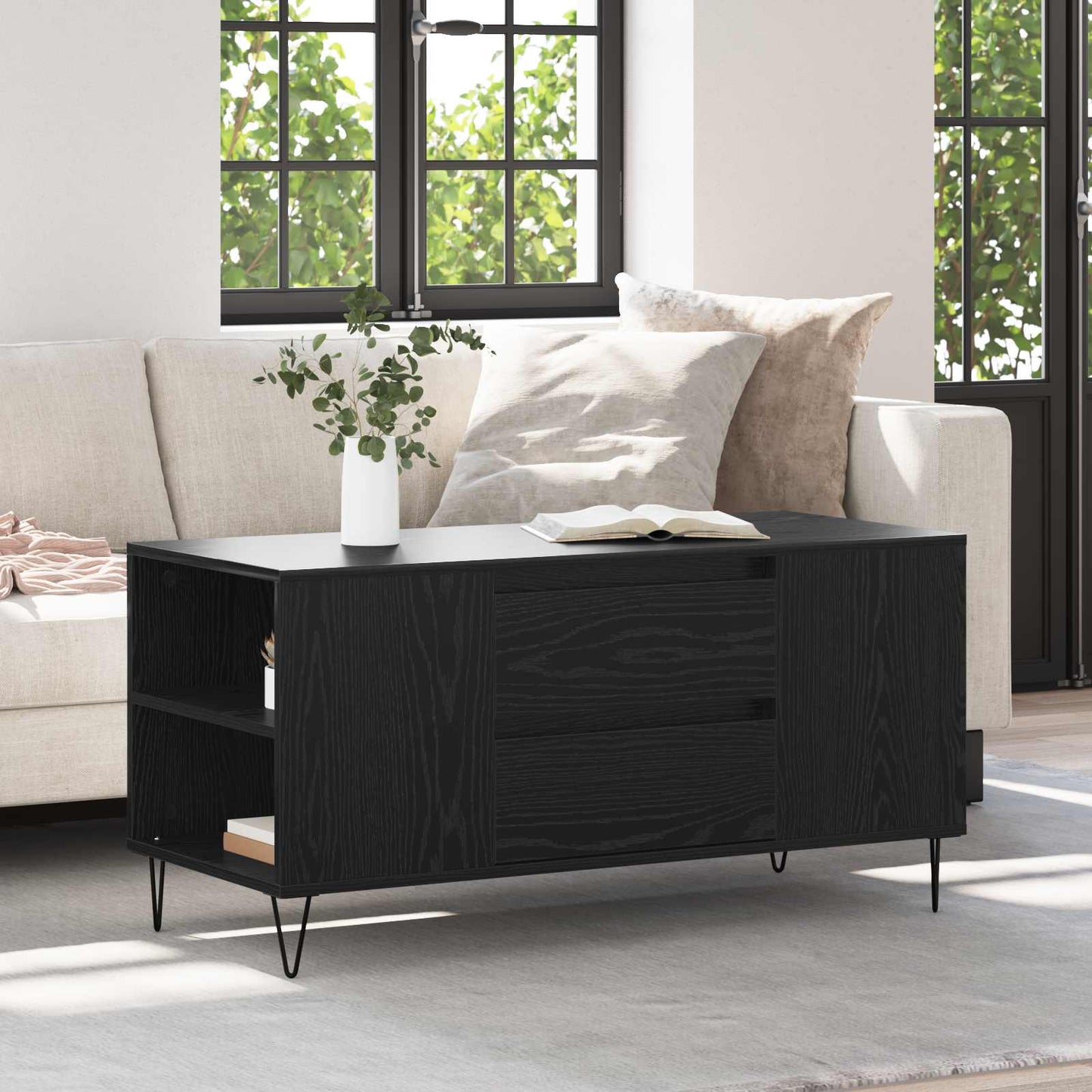 Coffee Table Black Oak 102 x 44.5 x 50 cm Engineered Wood