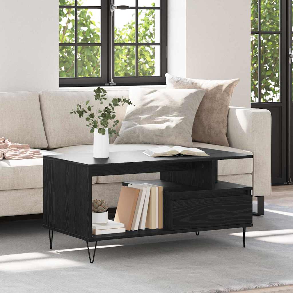 Coffee Table Black Oak 90 x 49 x 45 cm Engineered Wood