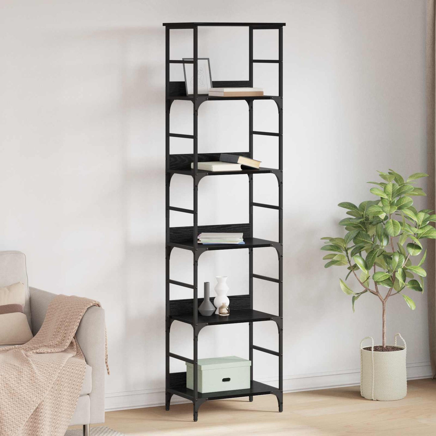Bookshelf 5-Tier 50x33x188.5cm Engineered Wood Black Oak