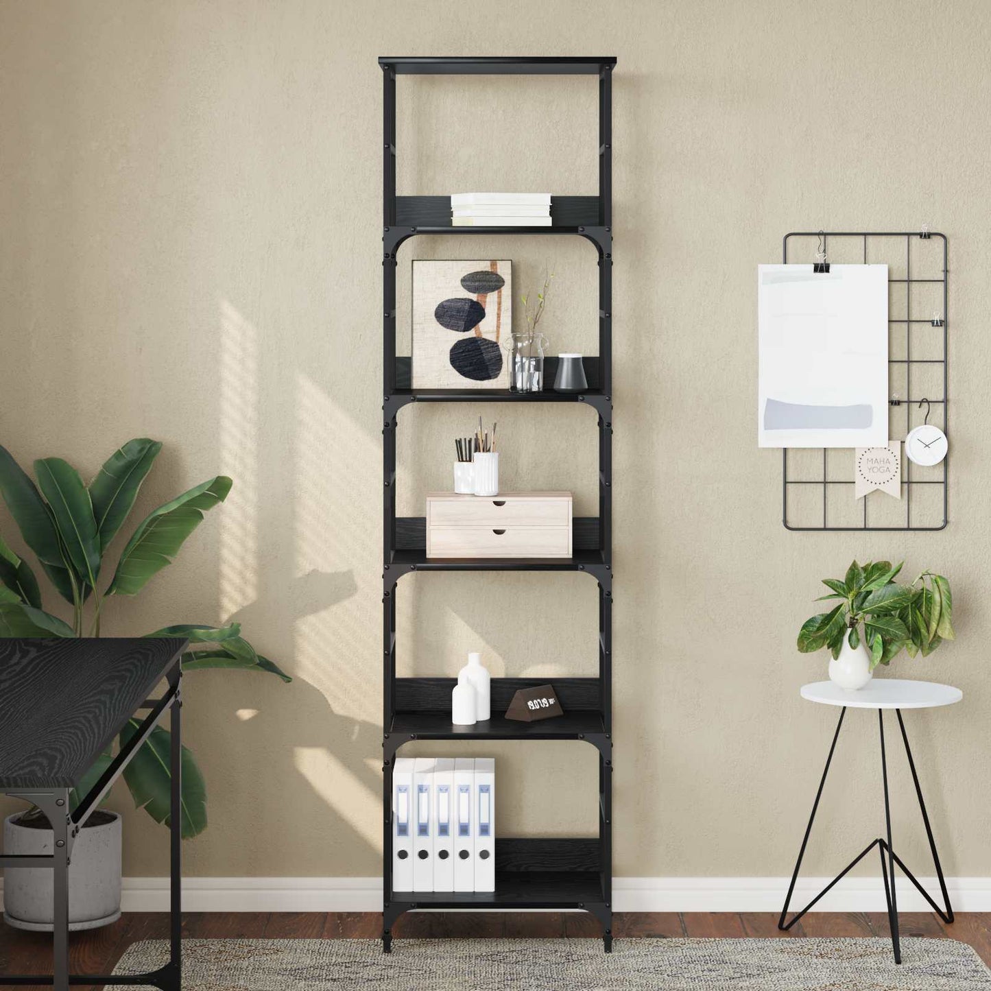 Bookshelf 5-Tier 50x33x188.5cm Engineered Wood Black Oak