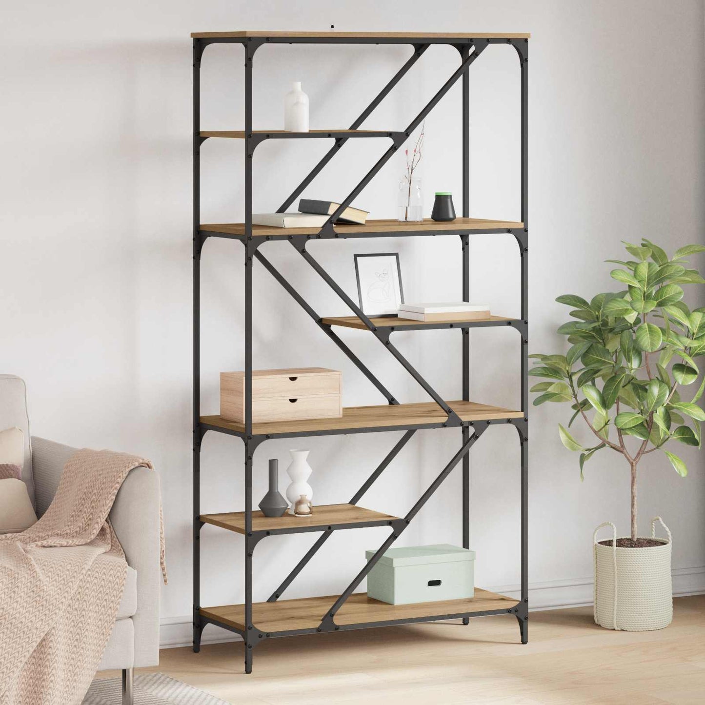 Bookshelf 9-Tier 91 x 36 x 176 cm Engineered Wood Artisan Oak