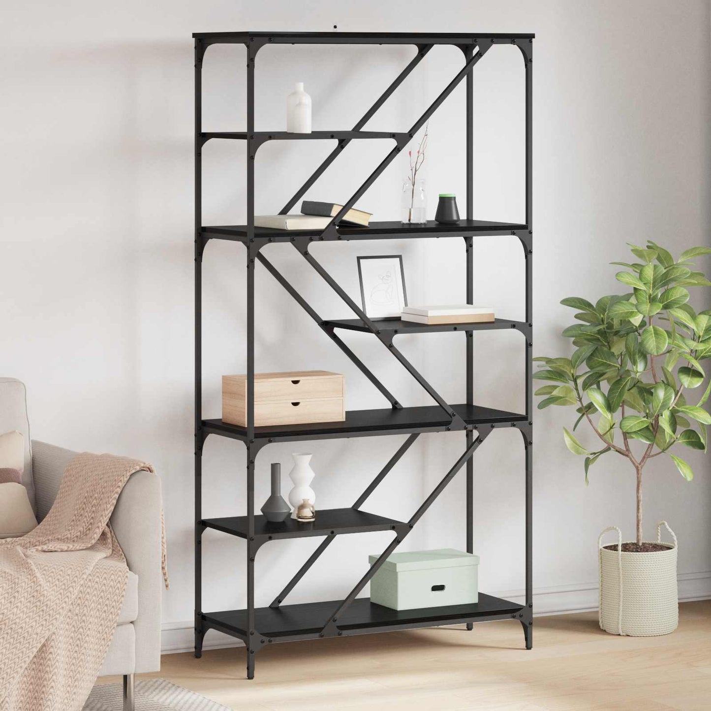 Bookshelf 9-Tier 91 x 36 x 176 cm Engineered Wood Black Oak