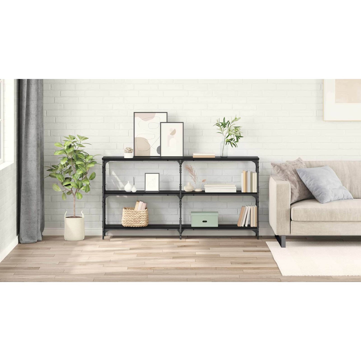 Console Table Black Oak 156 x 28 x 80.5 cm Engineered Wood