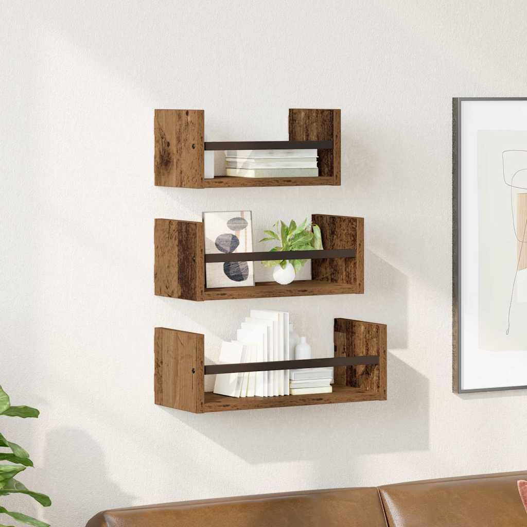 Wall Shelf Set 3 pcs Old Wood 40 x 16 x 14 cm Engineered Wood
