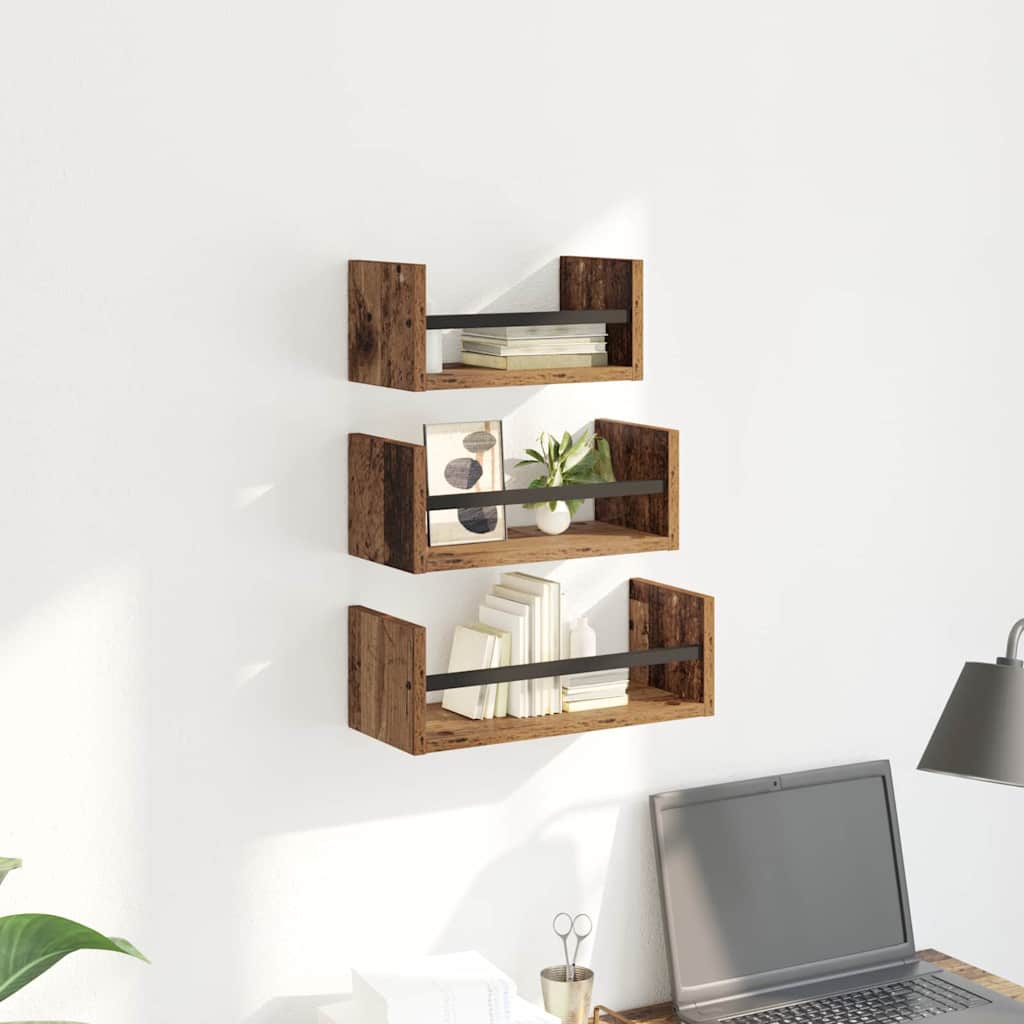 Wall Shelf Set 3 pcs Old Wood 40 x 16 x 14 cm Engineered Wood