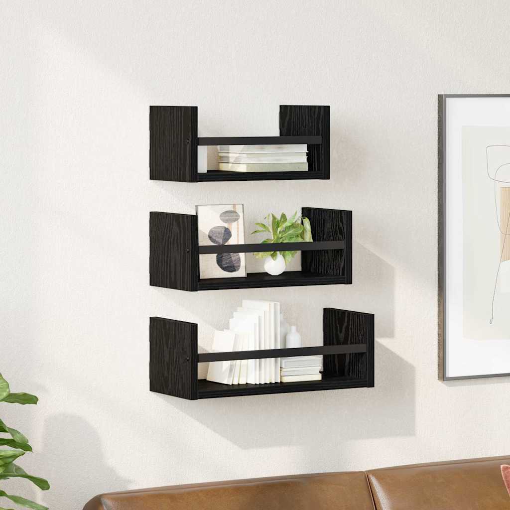 Wall Shelf Set 3 pcs Black Oak 40 x 16 x 14 cm Engineered Wood