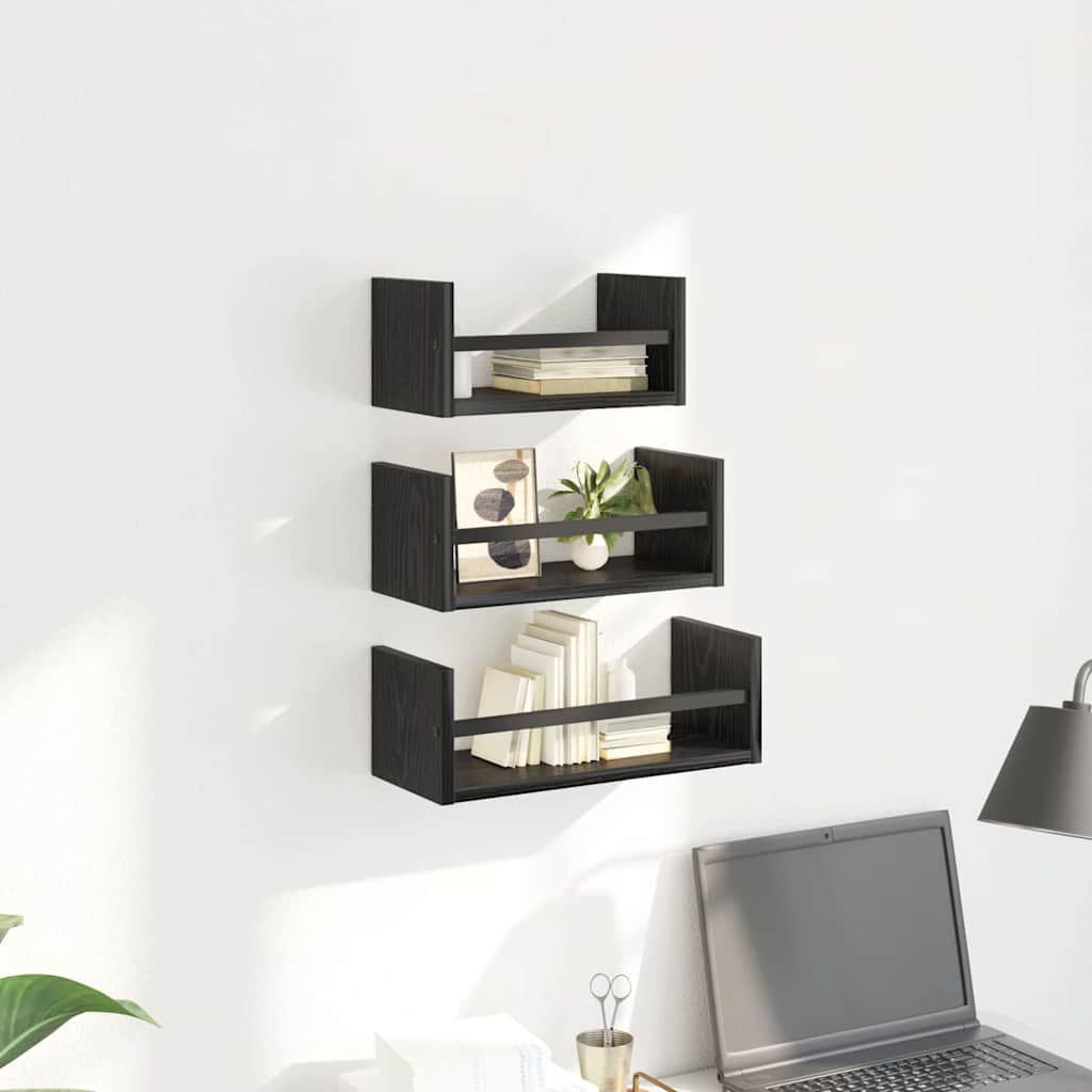 Wall Shelf Set 3 pcs Black Oak 40 x 16 x 14 cm Engineered Wood