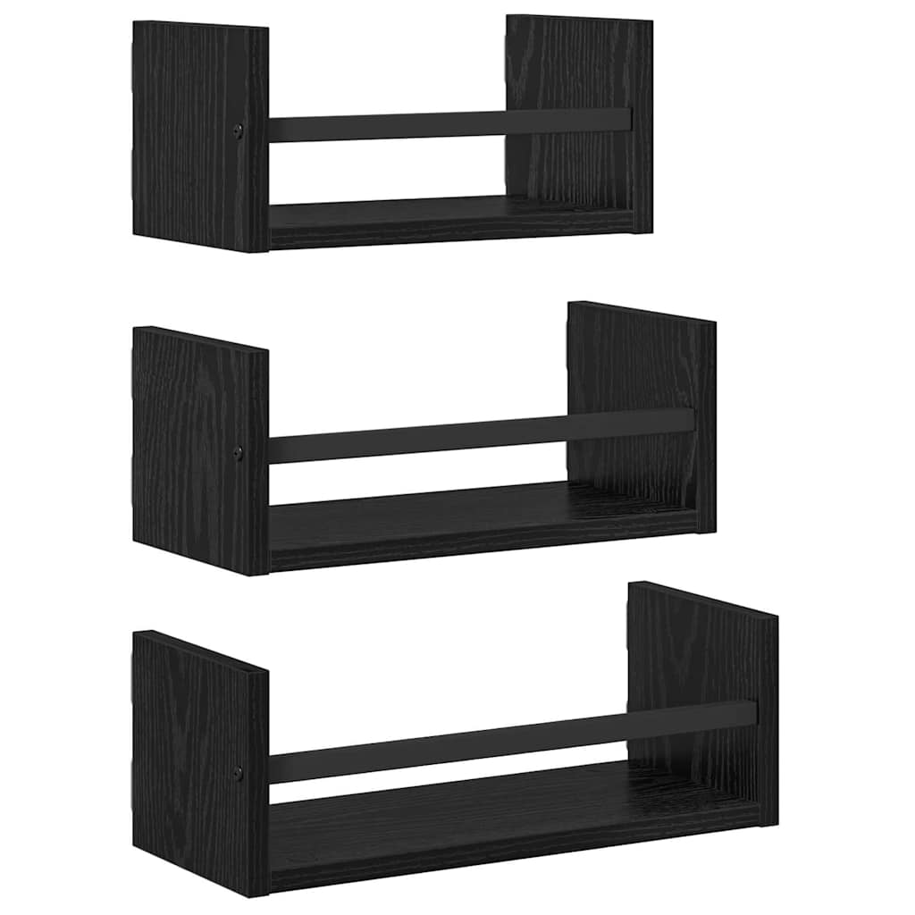 Wall Shelf Set 3 pcs Black Oak 40 x 16 x 14 cm Engineered Wood