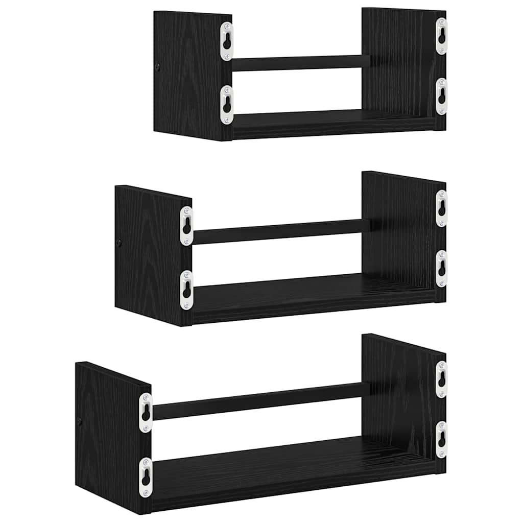 Wall Shelf Set 3 pcs Black Oak 40 x 16 x 14 cm Engineered Wood
