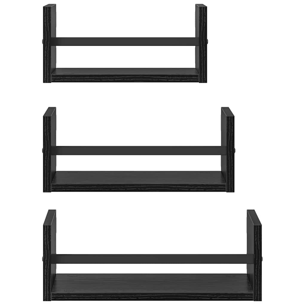 Wall Shelf Set 3 pcs Black Oak 40 x 16 x 14 cm Engineered Wood