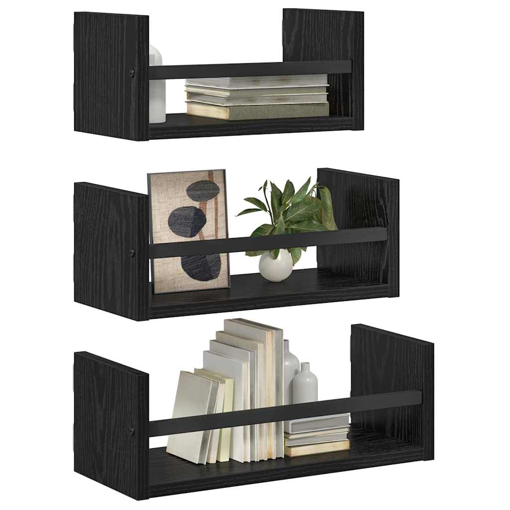 Wall Shelf Set 3 pcs Black Oak 40 x 16 x 14 cm Engineered Wood