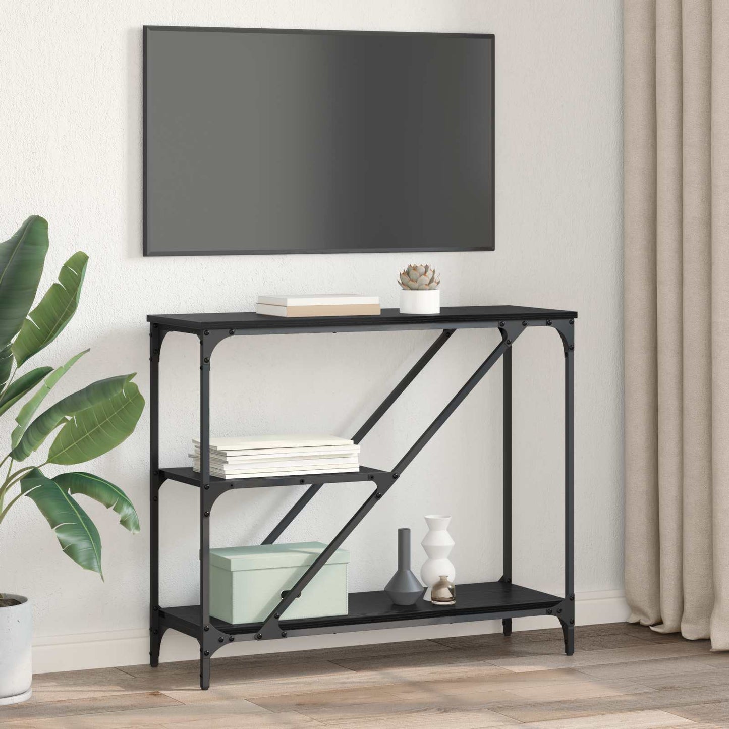 Console Table Black Oak 88.5 x 30 x 75 cm Engineered Wood