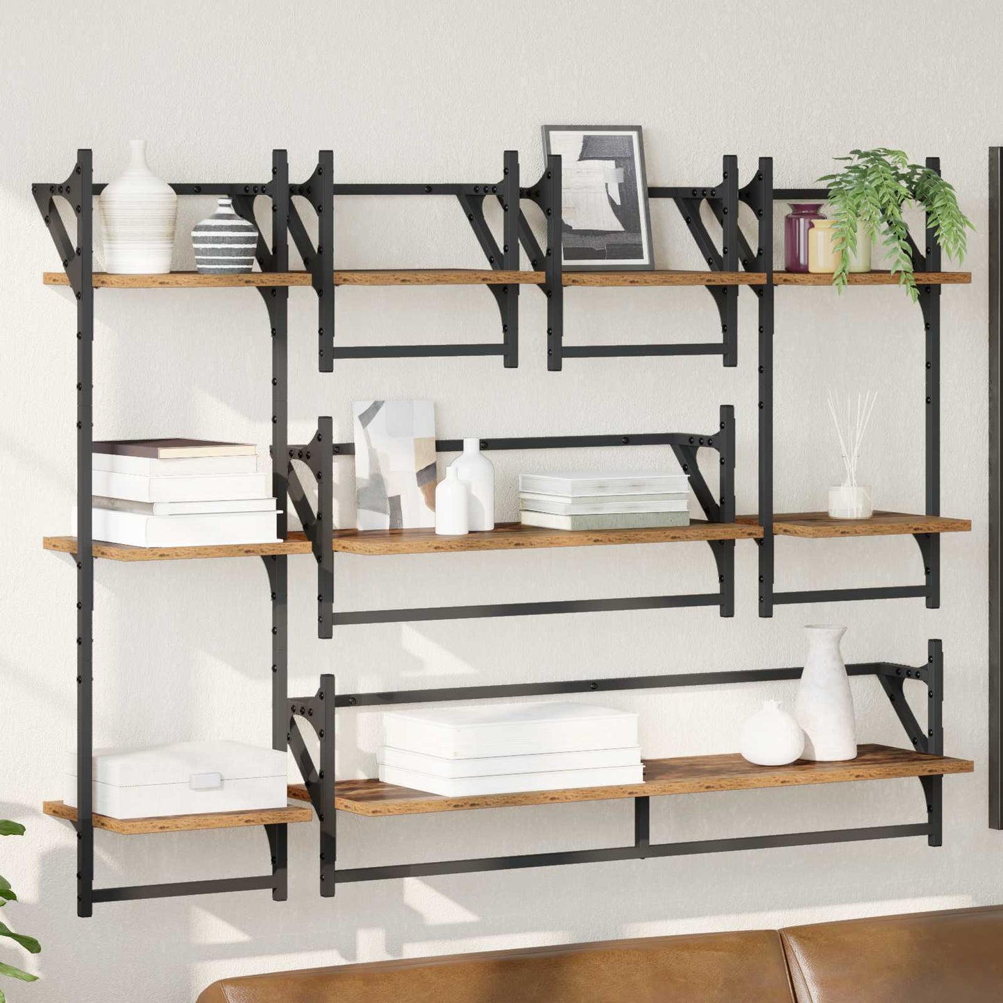 Wall Shelf Set 6 pcs Old Wood 100 x 25 x 30 cm Engineered Wood