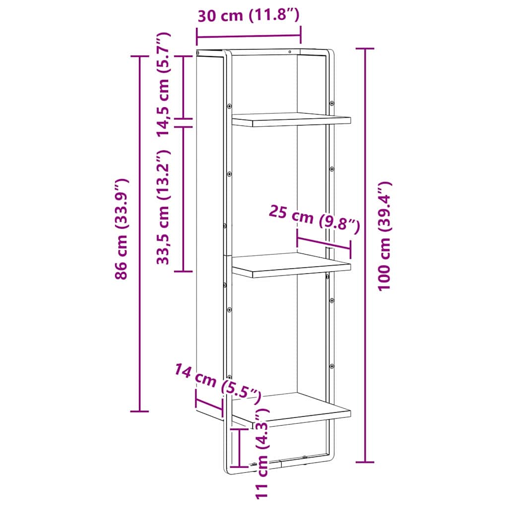 Wall Shelf Wall-Mounted Artisan Oak 30 x 25 x 100 cm