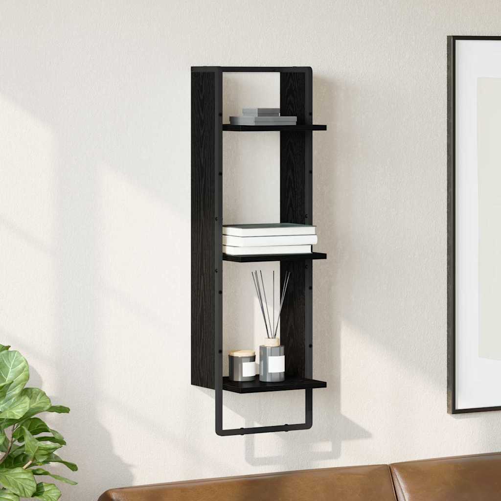 Wall Shelf Black Oak 30 x 25 x 100 cm Engineered Wood